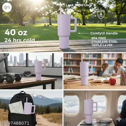 40 oz (1200 ml) Purple Stainless Steel Insulated Tumbler with Straw & Spill-Proof Lid β Double Wall Hot & Cold Travel Mug for Coffee, Water & Iced Drinks