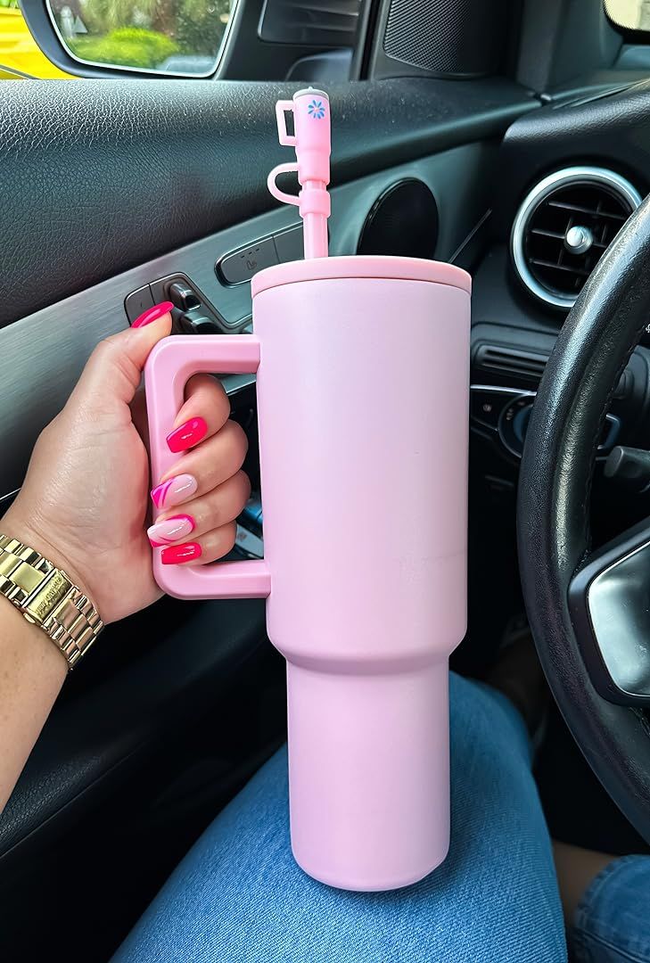 40 oz (1200 ml) Pink Stainless Steel Insulated Tumbler with Straw & Spill-Proof Lid – Double Wall Hot & Cold Travel Cup for Water, Coffee & Iced Drinks