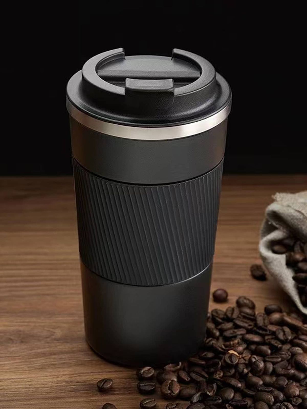 510 ml Double-Wall Vacuum Insulated Stainless Steel Coffee Tumbler with Spill-Proof Flip Lid – Black | Hot & Cold Beverage Travel Mug
