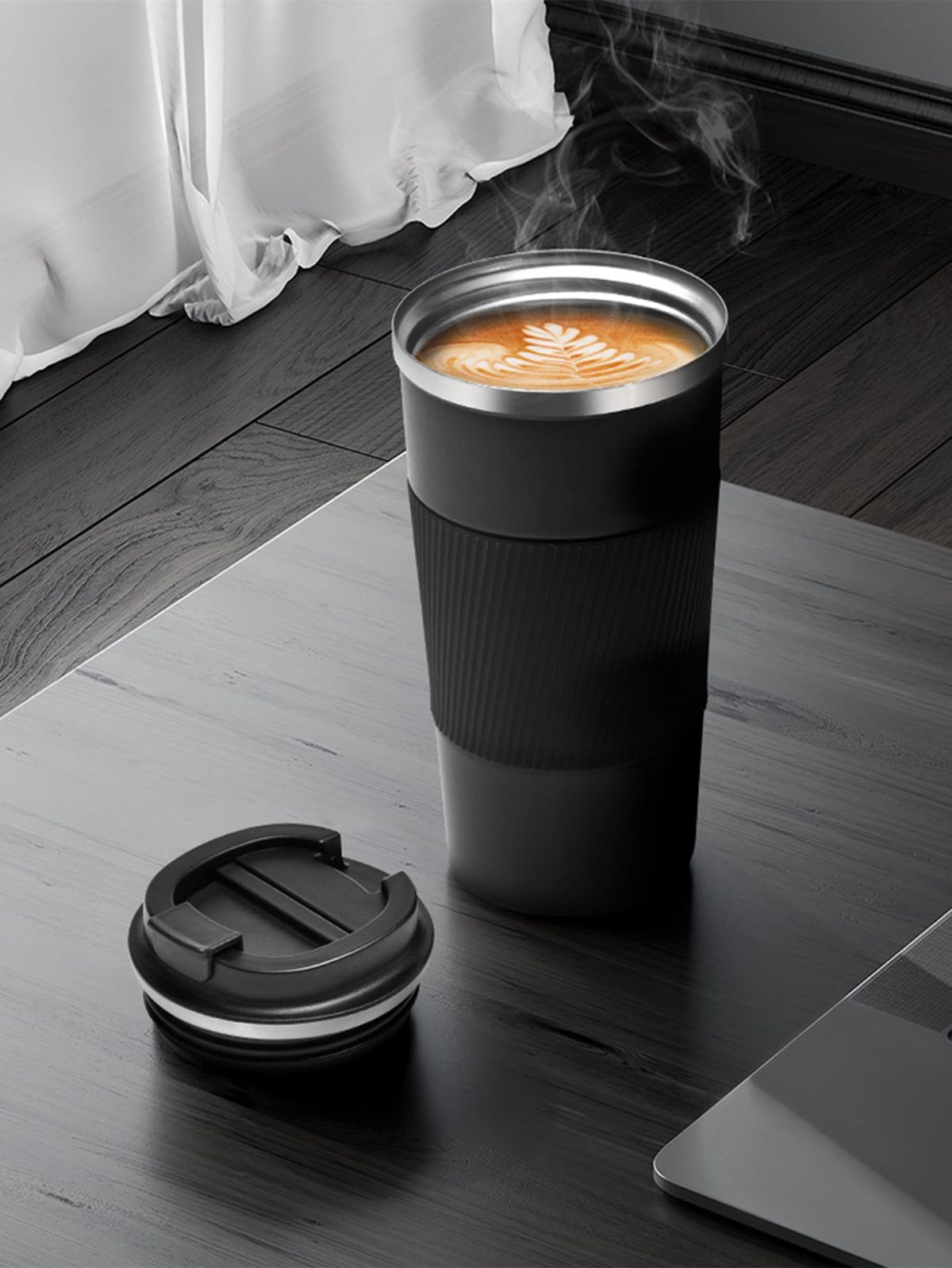 510 ml Double-Wall Vacuum Insulated Stainless Steel Coffee Tumbler with Spill-Proof Flip Lid – Black | Hot & Cold Beverage Travel Mug