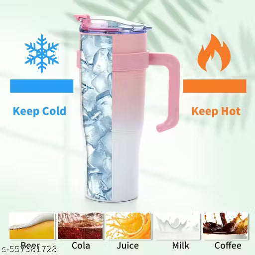 SipSera Tumbler with Handle & Straw Lid – Pink White Insulated Travel Mug