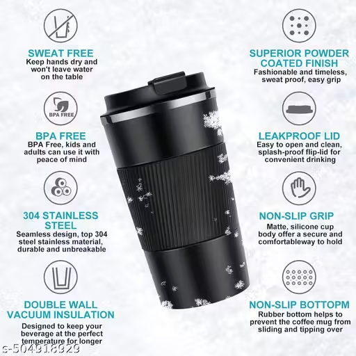 510 ml Double-Wall Vacuum Insulated Stainless Steel Coffee Tumbler with Spill-Proof Flip Lid – Black | Hot & Cold Beverage Travel Mug