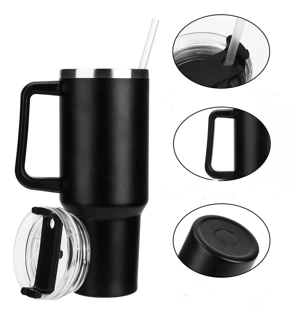 Double Wall Stainless Steel Tumbler 1200ml | Hot & Cold Cup with Handle, Lid & 2 Straws