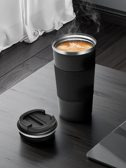 510 ml Double-Wall Vacuum Insulated Stainless Steel Coffee Tumbler with Spill-Proof Flip Lid – Black | Hot & Cold Beverage Travel Mug