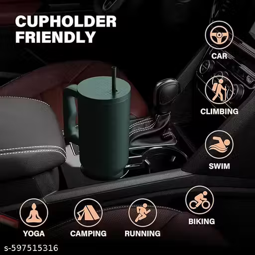 40 oz (1200 ml) Green Stainless Steel Insulated Travel Mug with Handle & Straw – Leak-Resistant Lid Coffee Cup for Hot & Cold Drinks, Office, Gym & Travel