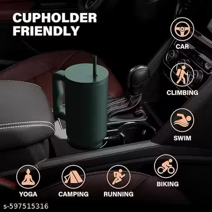 40 oz (1200 ml) Green Stainless Steel Insulated Travel Mug with Handle & Straw – Leak-Resistant Lid Coffee Cup for Hot & Cold Drinks, Office, Gym & Travel