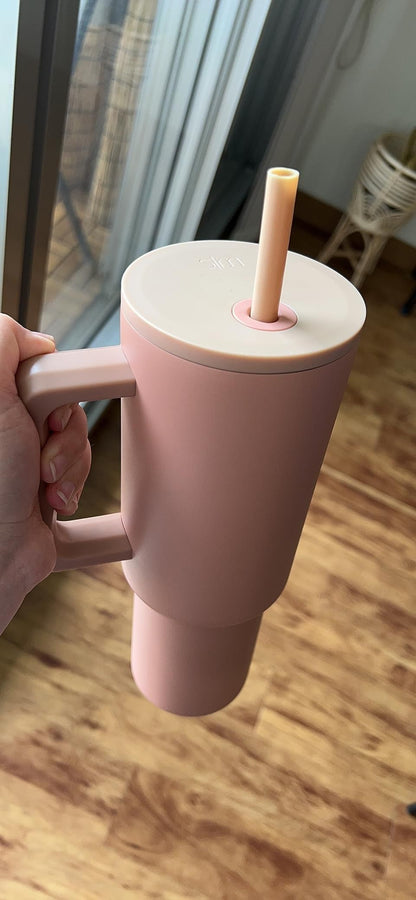 40 oz (1200 ml) Pink Stainless Steel Insulated Tumbler with Straw & Spill-Proof Lid – Double Wall Hot & Cold Travel Cup for Water, Coffee & Iced Drinks