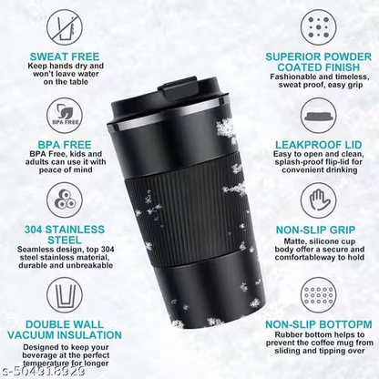 510 ml Double-Wall Vacuum Insulated Stainless Steel Coffee Tumbler with Spill-Proof Flip Lid – Black | Hot & Cold Beverage Travel Mug