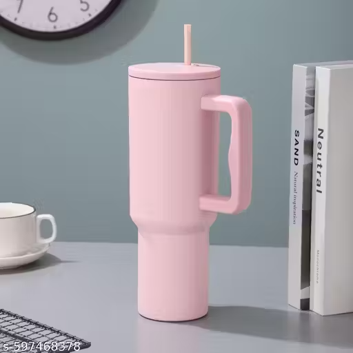 40 oz (1200 ml) Pink Stainless Steel Insulated Tumbler with Straw & Spill-Proof Lid – Double Wall Hot & Cold Travel Cup for Water, Coffee & Iced Drinks