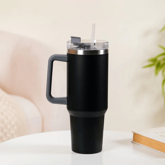 Double Wall Stainless Steel Tumbler 1200ml | Hot & Cold Cup with Handle, Lid & 2 Straws