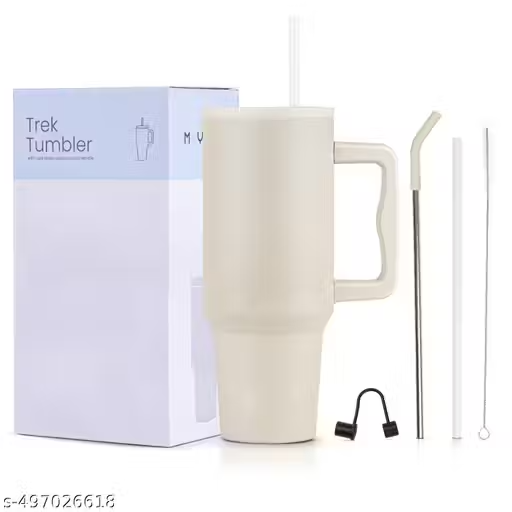 Cream Stainless Steel Vacuum Insulated Travel Mug with Lid & Straw – Leak-Proof Double Wall Coffee Tumbler for Hot & Cold Drinks