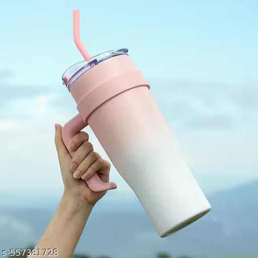 SipSera Tumbler with Handle & Straw Lid – Pink White Insulated Travel Mug