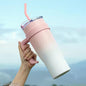 SipSera Tumbler with Handle & Straw Lid – Pink White Insulated Travel Mug
